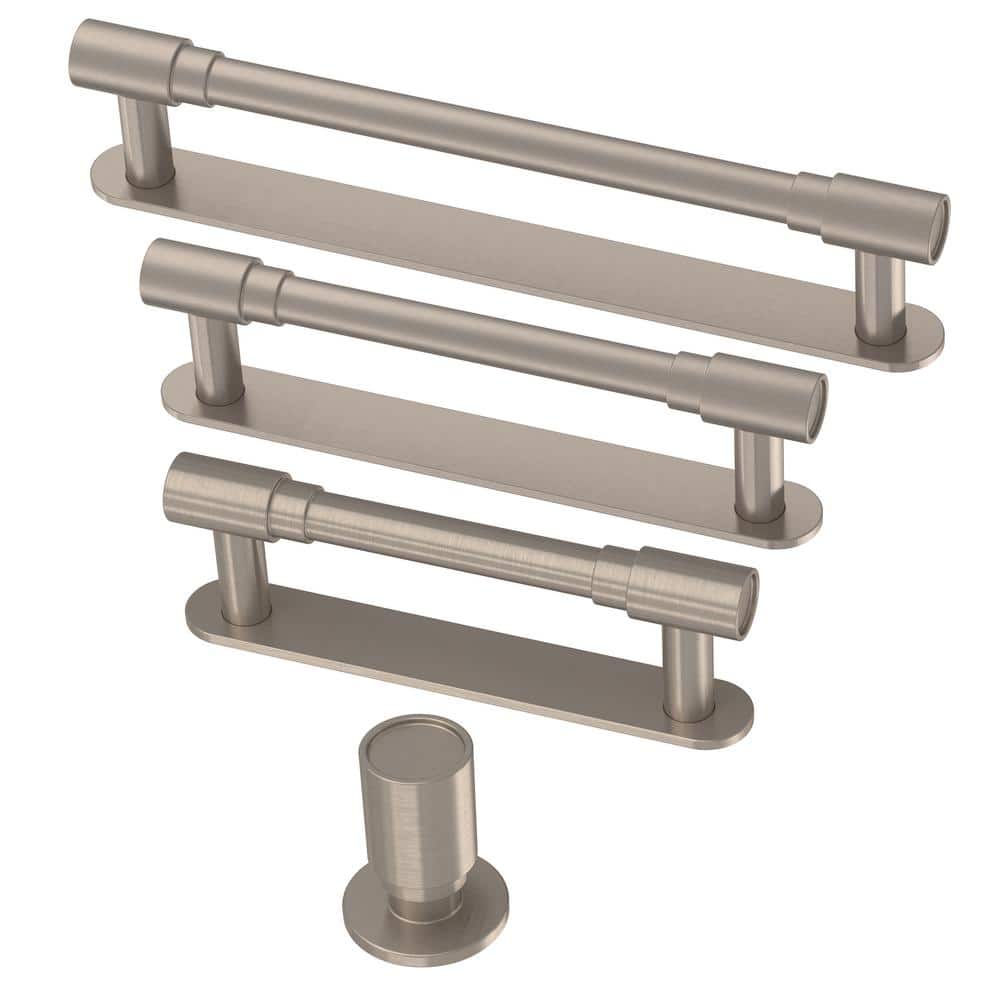 (10-Pack) Round Layered Backplate 5-1/16 in. (128 mm) Modern Satin Nickel Cabinet Handle Drawer Bar Pulls - Hercitys