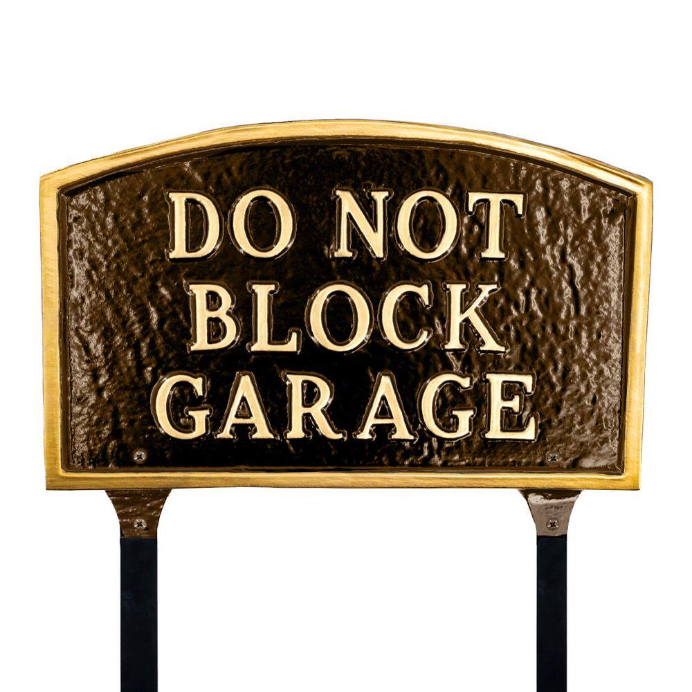 10 in. x 15 in. Standard Arch Do Not Block Garage Statement Plaque Sign with Lawn Stakes – Oil Rubbed/Gold - Hercitys