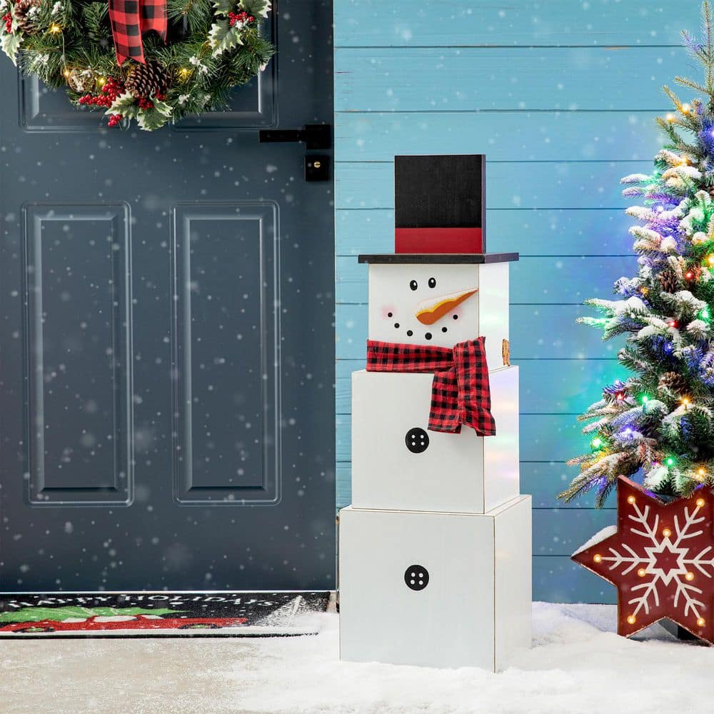 36.22 in. H Wooden Double-Sided Snowman/Scarecrow Porch Decor - Hercitys