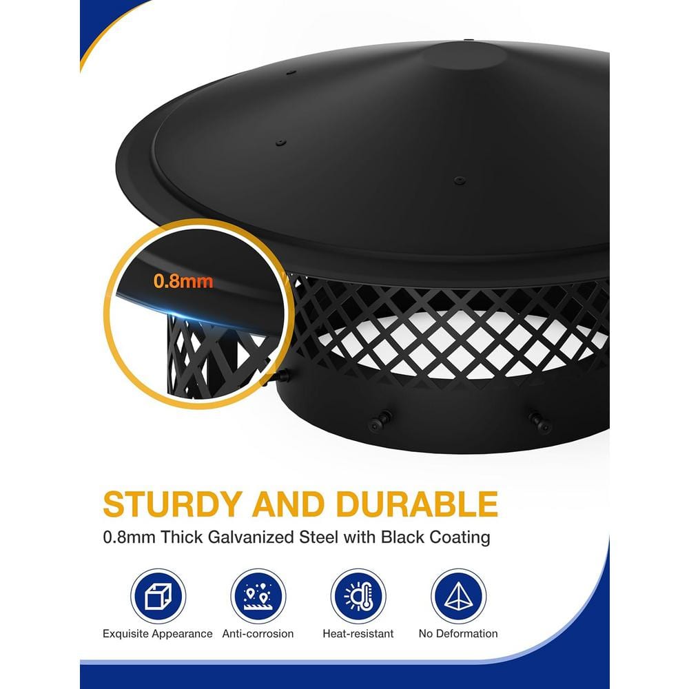 10 in. Black Round Galvanized Steel Fireplace Chimney Caps for Outside - Hercitys