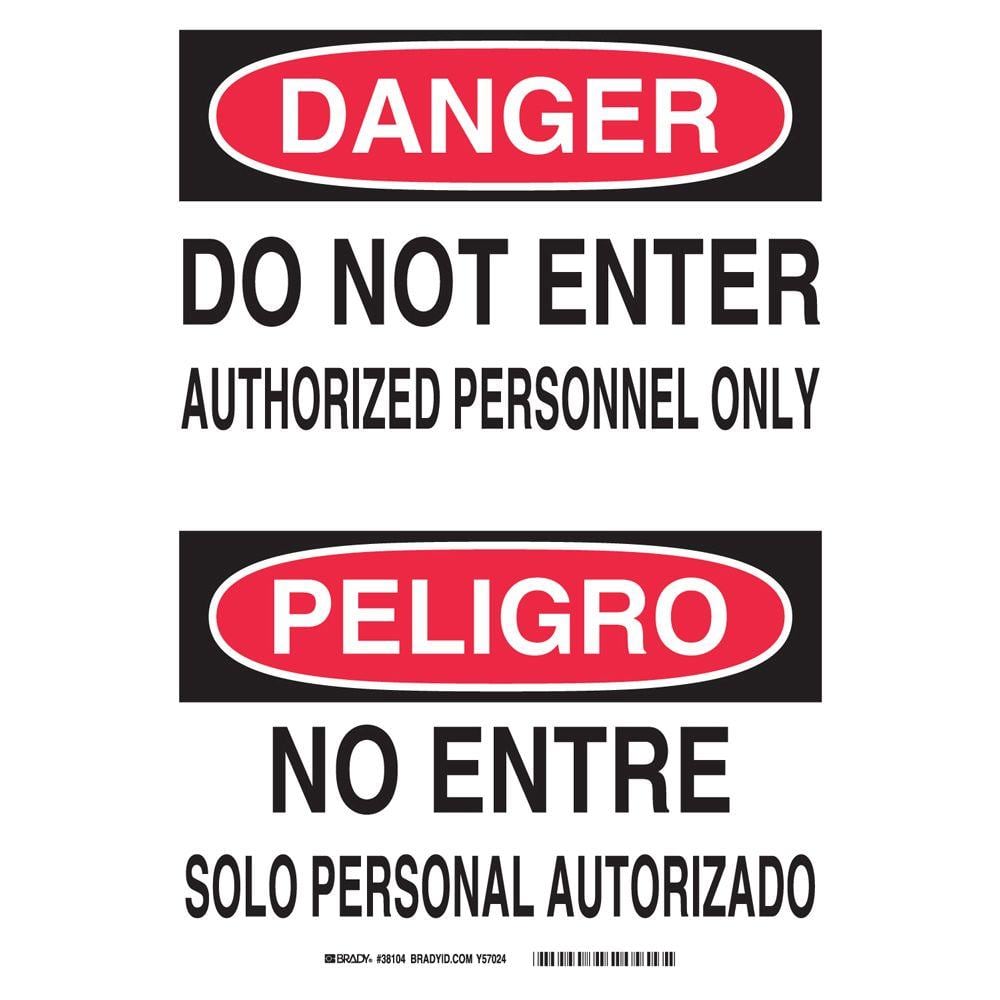 14 in. x 10 in. Plastic Danger Do Not Enter Authorized Personnel Only English/Spanish OSHA Sign - Hercitys