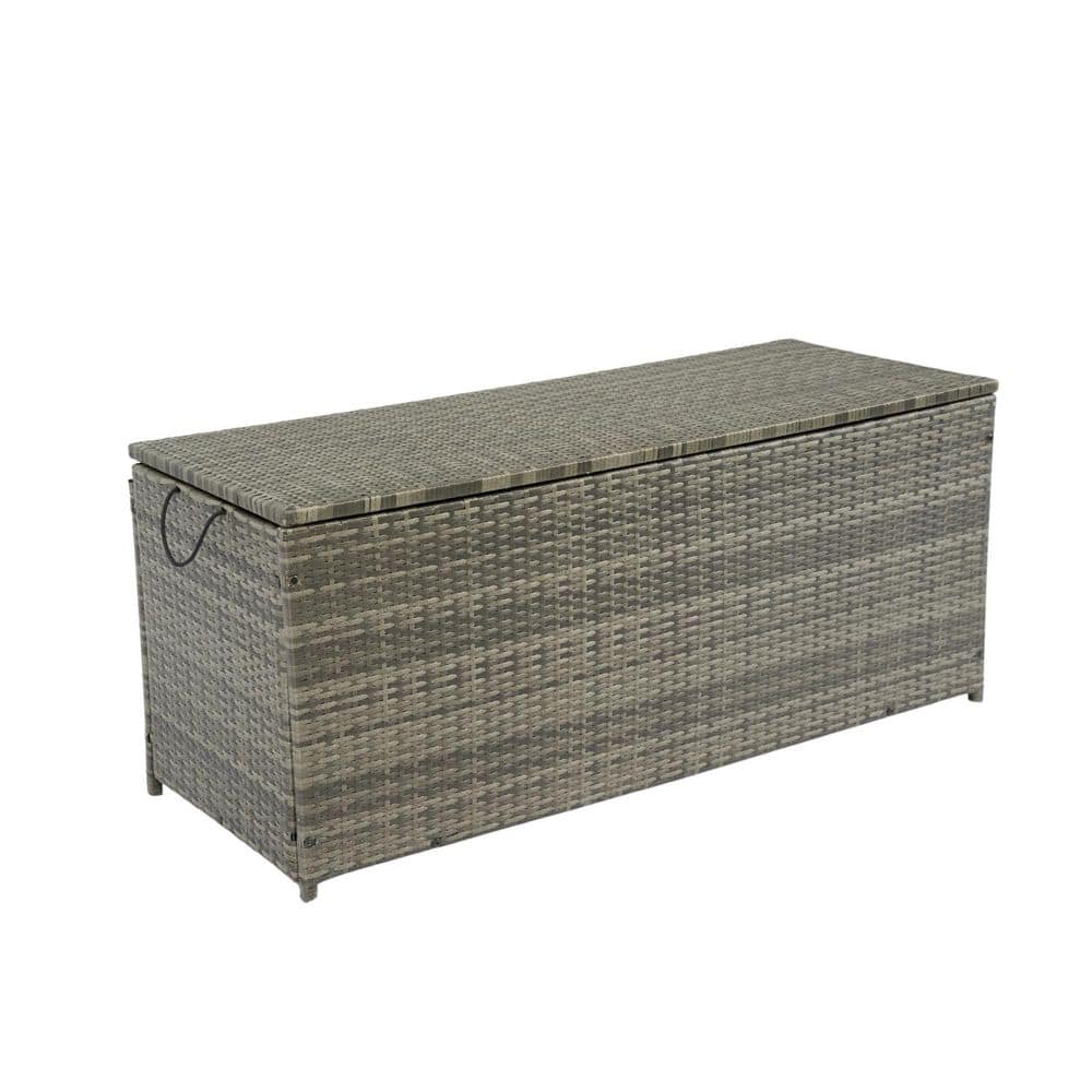 113 Gal. 53 in. L x 21 in. W Grey Outdoor Wicker Deck Box with Lid - Hercitys