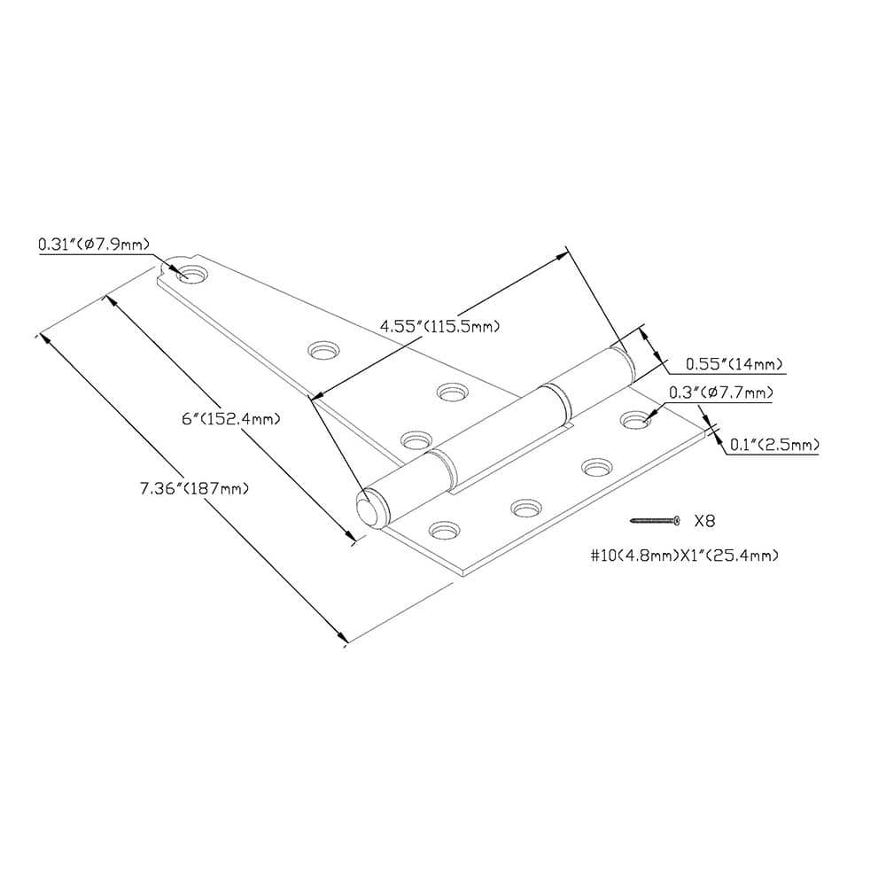 (2-Pack) 6 in. Standard  Galvanized Heavy-Duty Tee Hinge - Hercitys