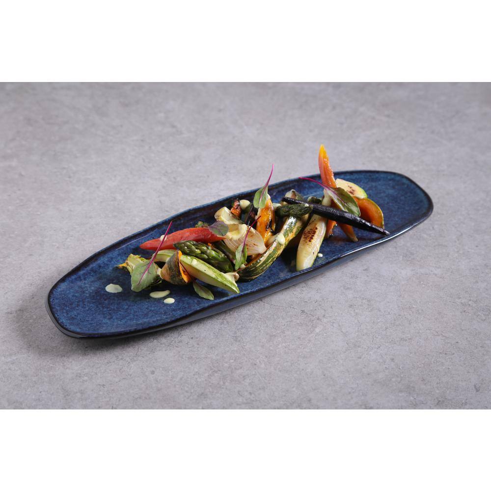 14.17 in. Denim Dark Blue Stoneware Shallow Oval Platter Large Organic (Set of 4) - Hercitys