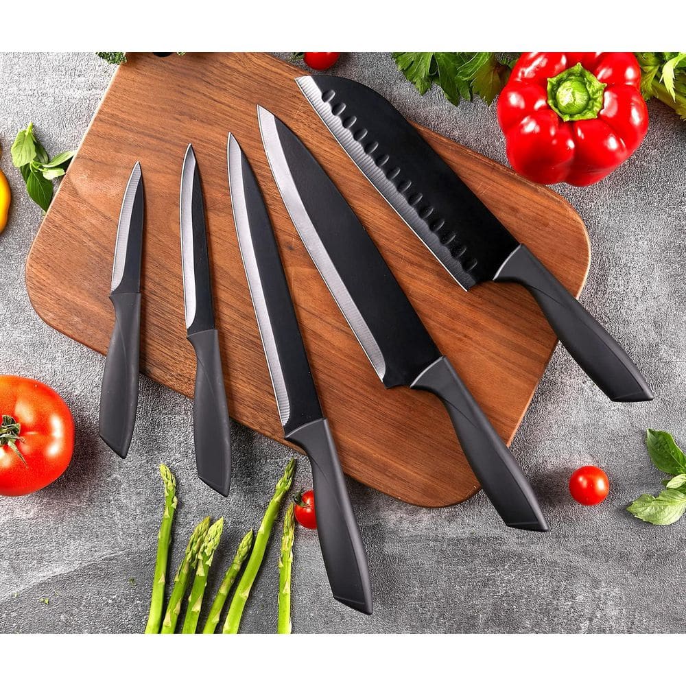 19-Piece High Carbon Stainless Steel Sharp Serrated Steak Knives Set, All in One Kitchen Knife Set with Block, Black - Hercitys