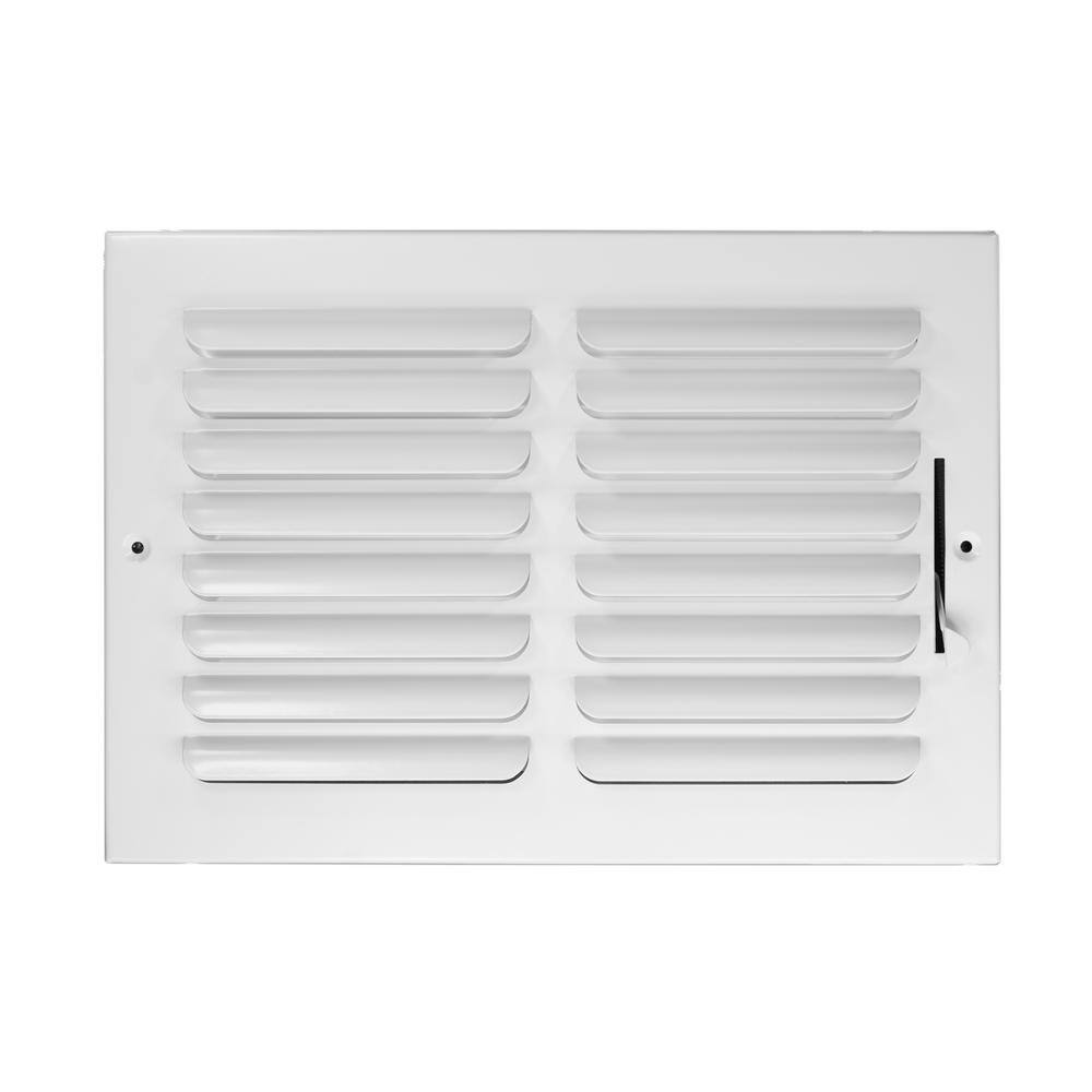 12 in. W x 8 in. H Steel for Ceiling or Sidewall White One Way Curve Blade Register - Hercitys