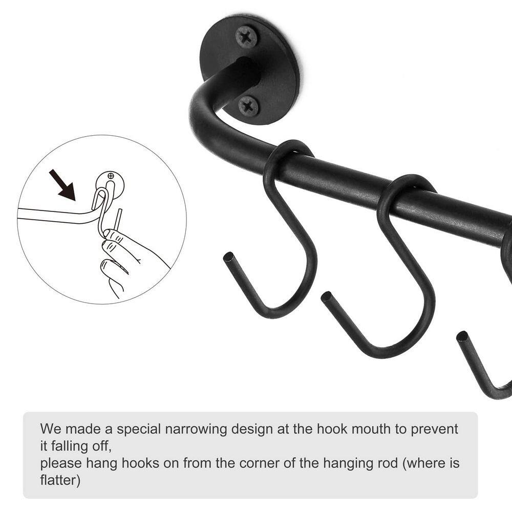 2-Pack 17 in. Black Wall Mounted Mug Holder with 10-Mug Hook, Coffee Cup Rack Hanger, Tea Cups Storage Organizer - Hercitys