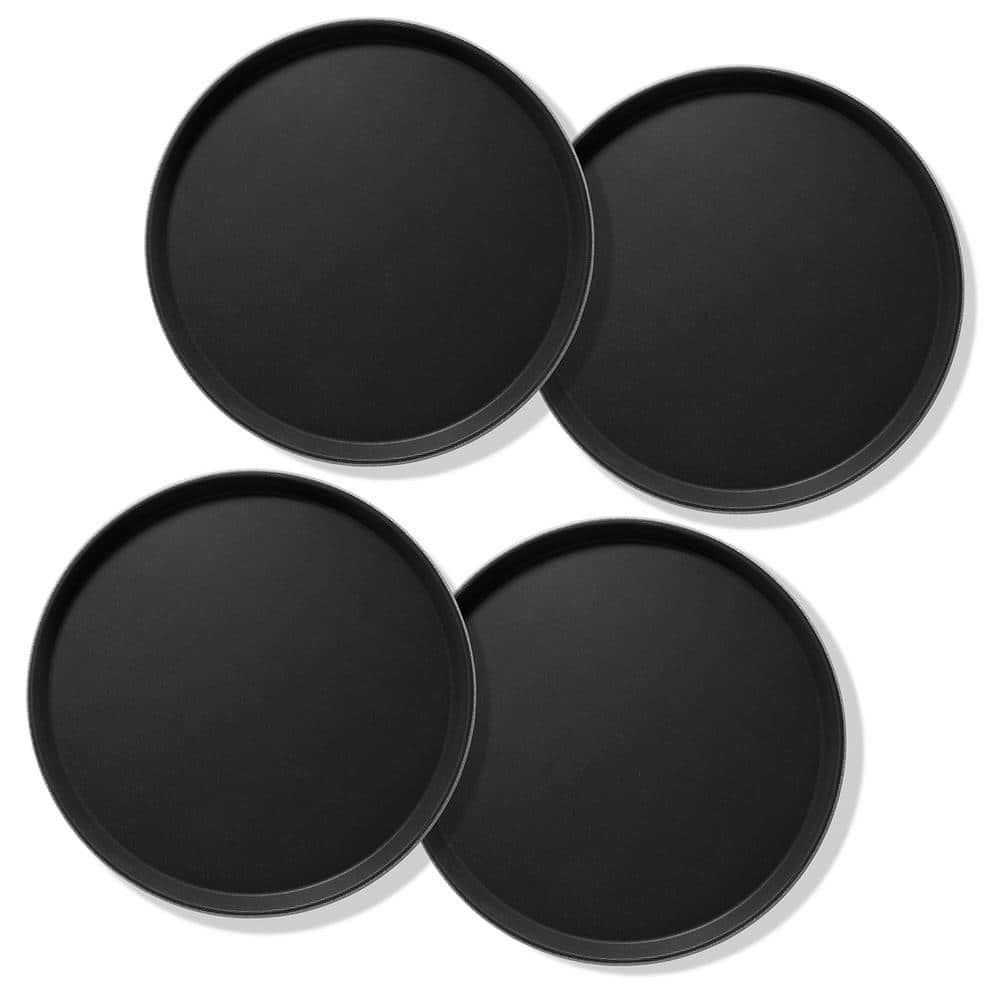 11 in. x .75 in. Round Plastic Non-Slip Serving Trays, Black-NSF Food Service (Set of 4) - Hercitys
