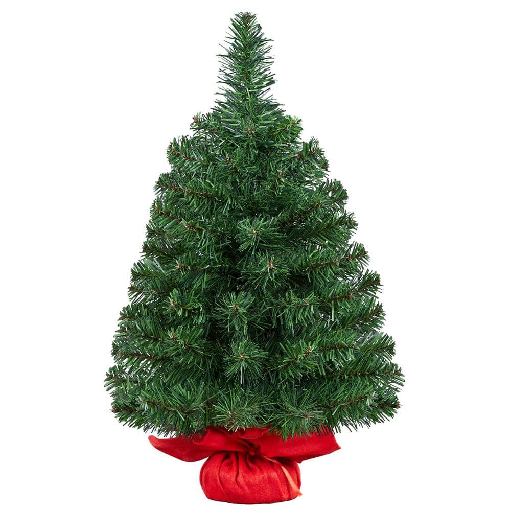 2 ft. Mini Artificial Christmas Tree Tabletop Holiday Decoration with Cement Base - Hercitys
