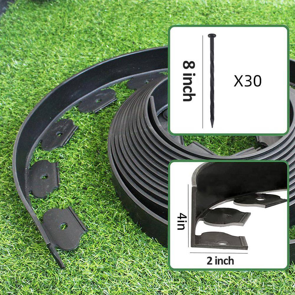 33 ft. x 4 in. Flexible Lawn Edging Kit with 30 Spikes for Garden Borders - Hercitys