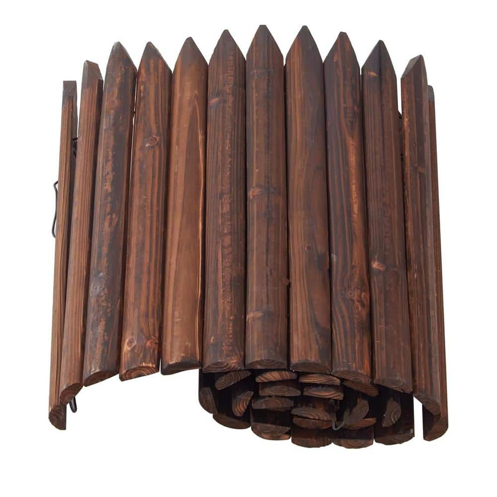 42 in. L x 11.81 in. W x 0.5 in H Outdoor Brown Burnt Wooden Short Fence Landscape Edging Flexible Decorative Border - Hercitys