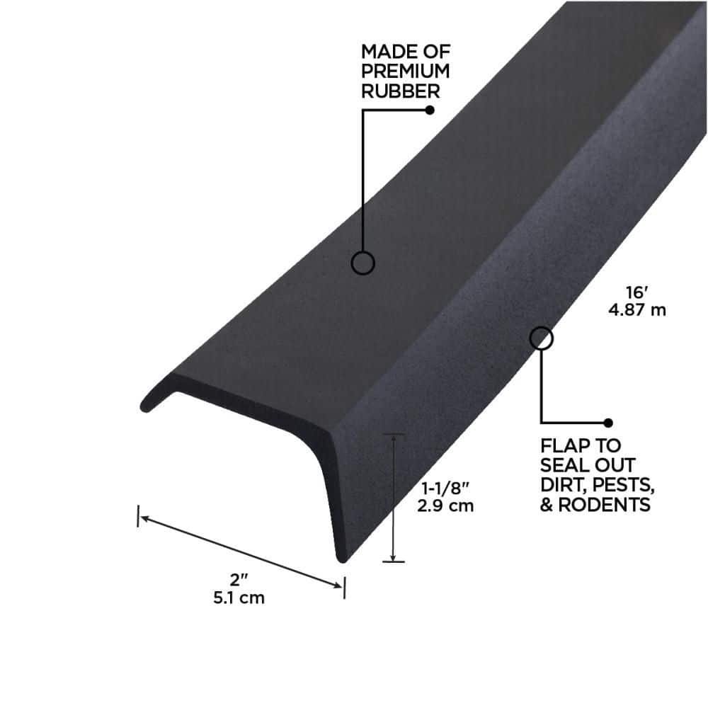 2 in. x 16 ft. Black Rubber Replacement for Garage Door Weatherstripping - Hercitys