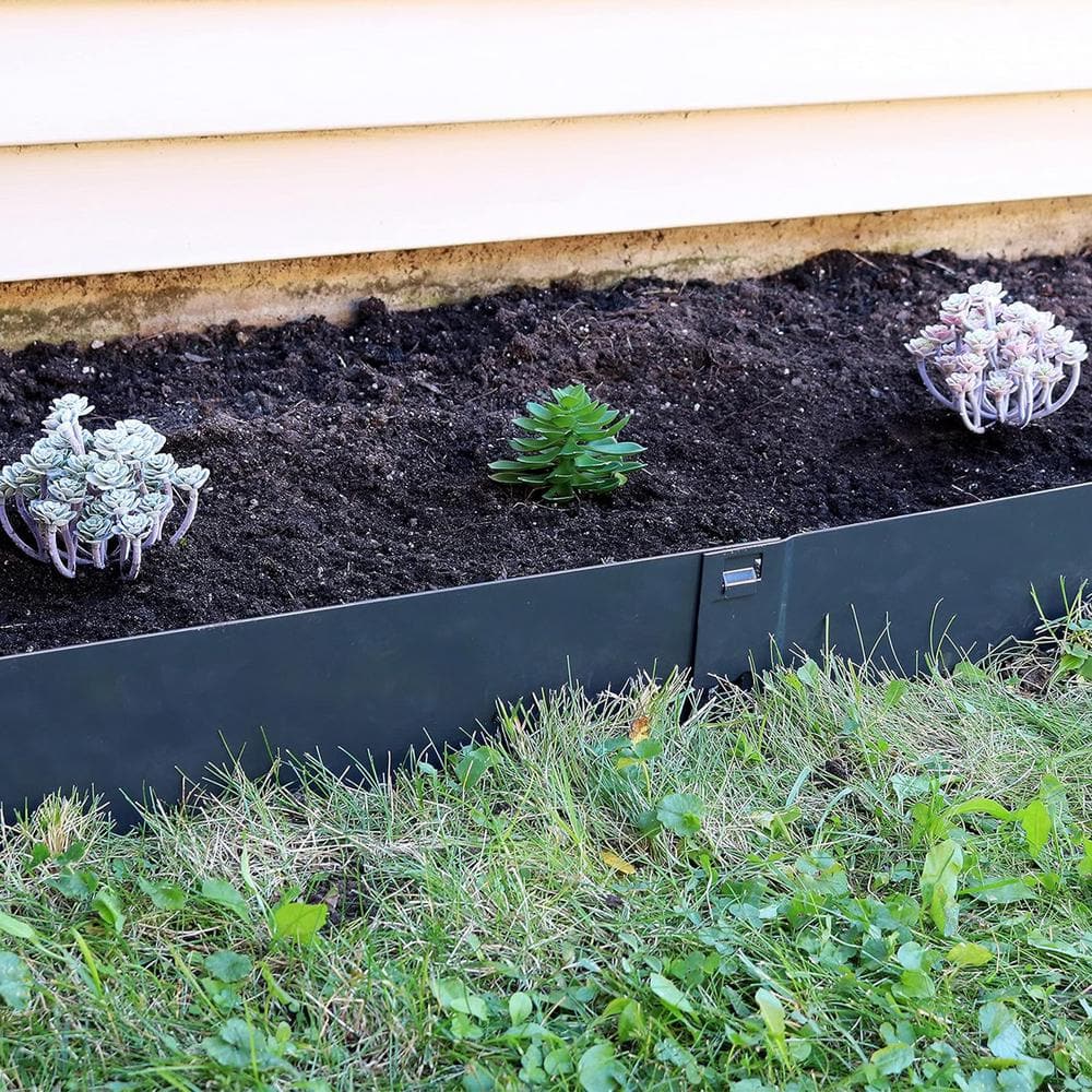 39 in. L x 4 in. W Black Steel Strips 5-Pack Landscape Edging Borders Hammer-in Edging Border 3.15 in. Spike Height - Hercitys