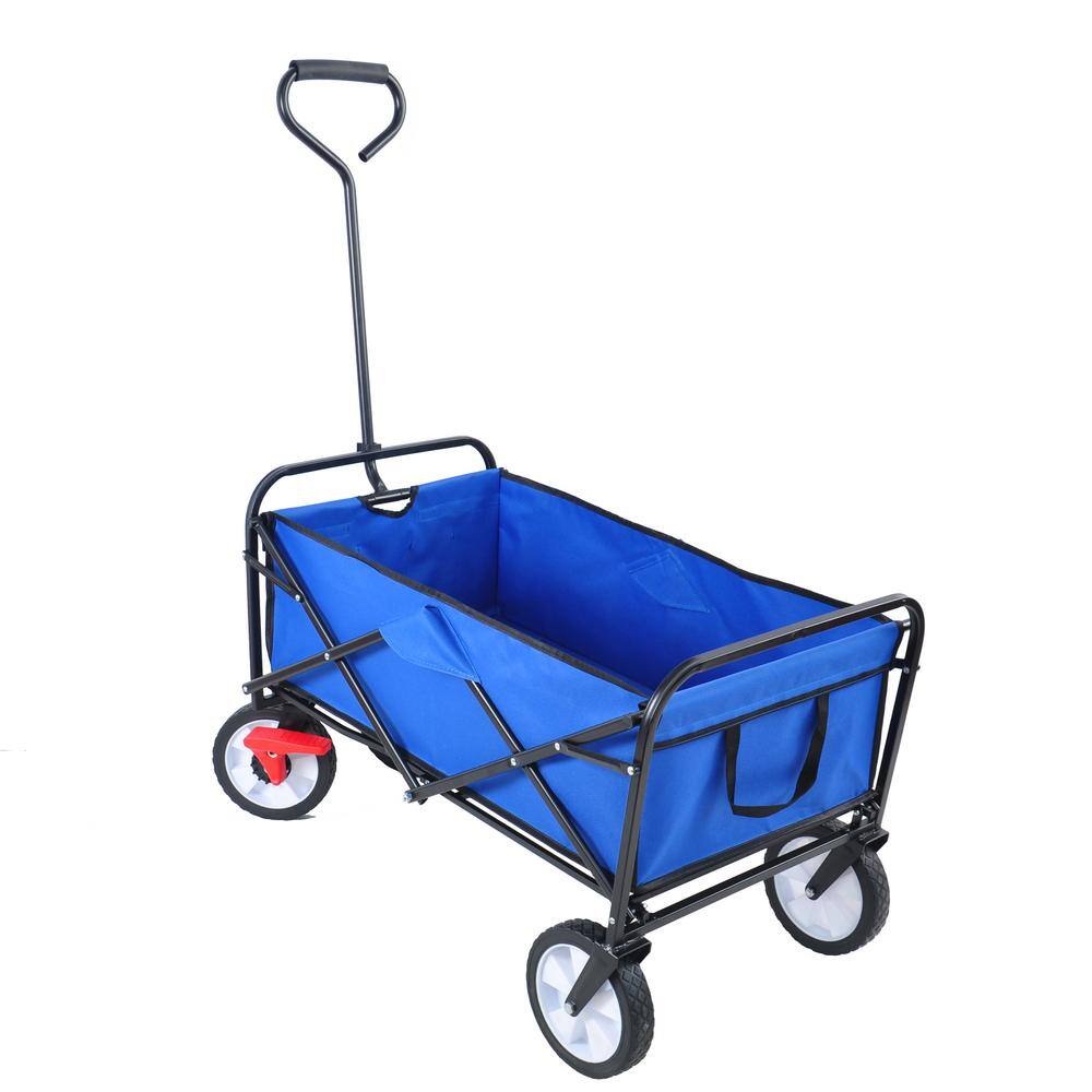 4.7 cu. ft. Blue Heavy-Duty Metal Folding Wagon Garden Shopping Beach Cart, Garden Cart - Hercitys
