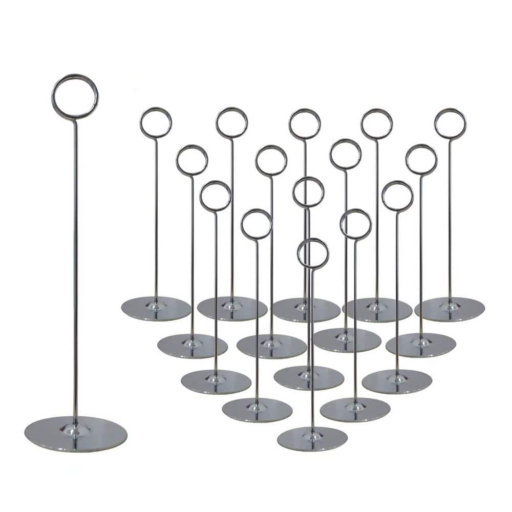 2.72 in. x 12 in. Silver Round Stainless Steel Place Card Holders Set of 16-Pieces for Photos, Food Signs, Memo Notes - Hercitys