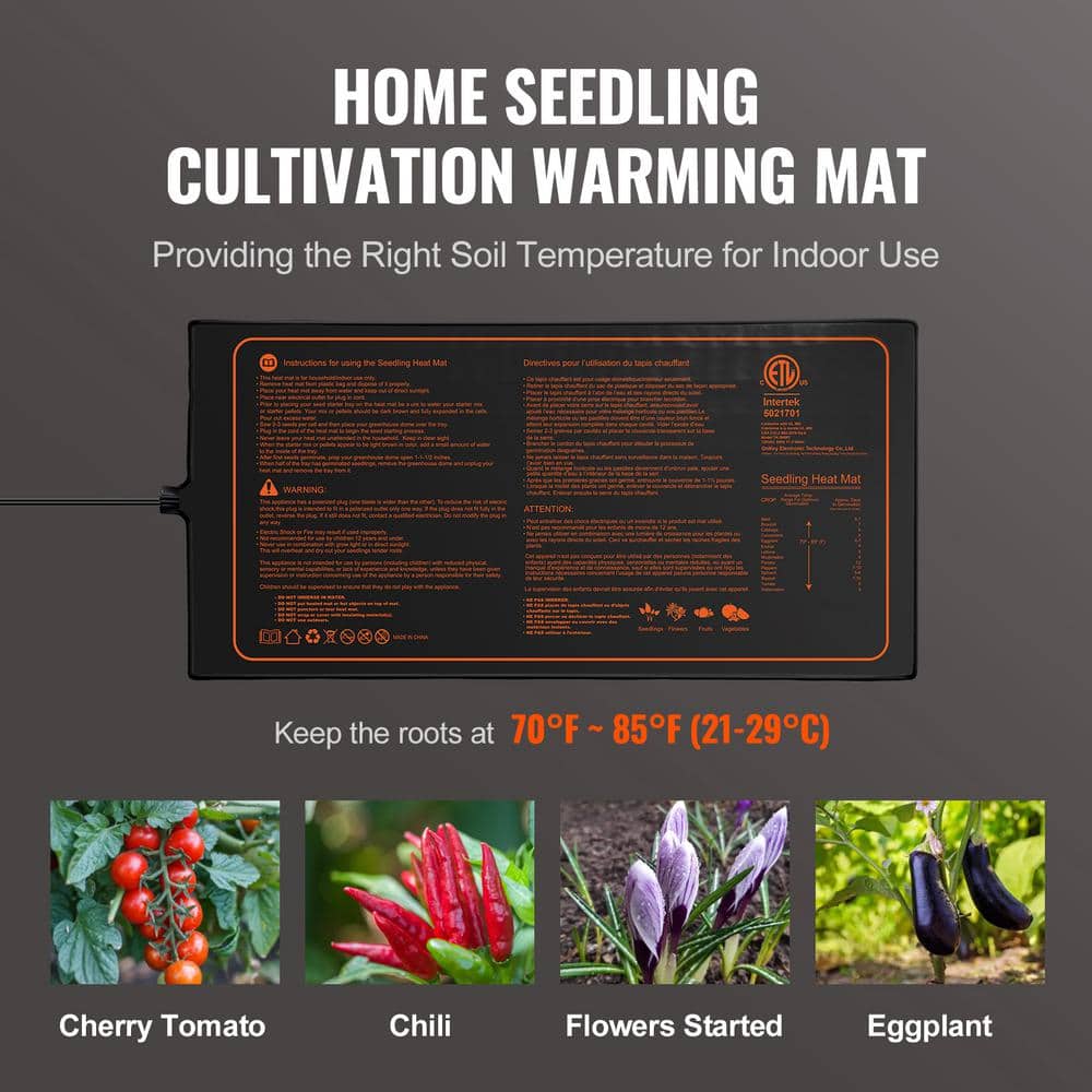 2-Pack Seedling Heat Mat 10 in. x 20.75 in. MET-Certified Hydroponic Plant Heating Pad for Seed Starting, Black - Hercitys