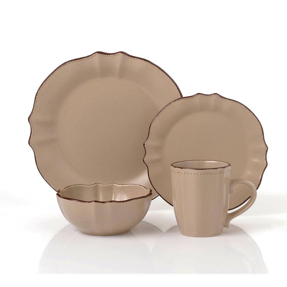 16 Piece Stoneware Scalloped Edge Cocoa Dinnerware (Service for 4) - Hercitys