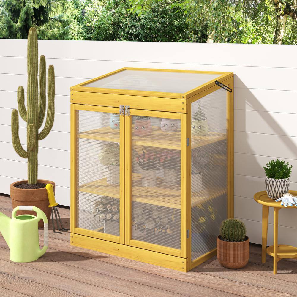 20.10 in. Outdoor Mini Wood Frame Planter Greenhouse 2-Tier Outdoor Polycarbonate Garden Cabinet - Hercitys