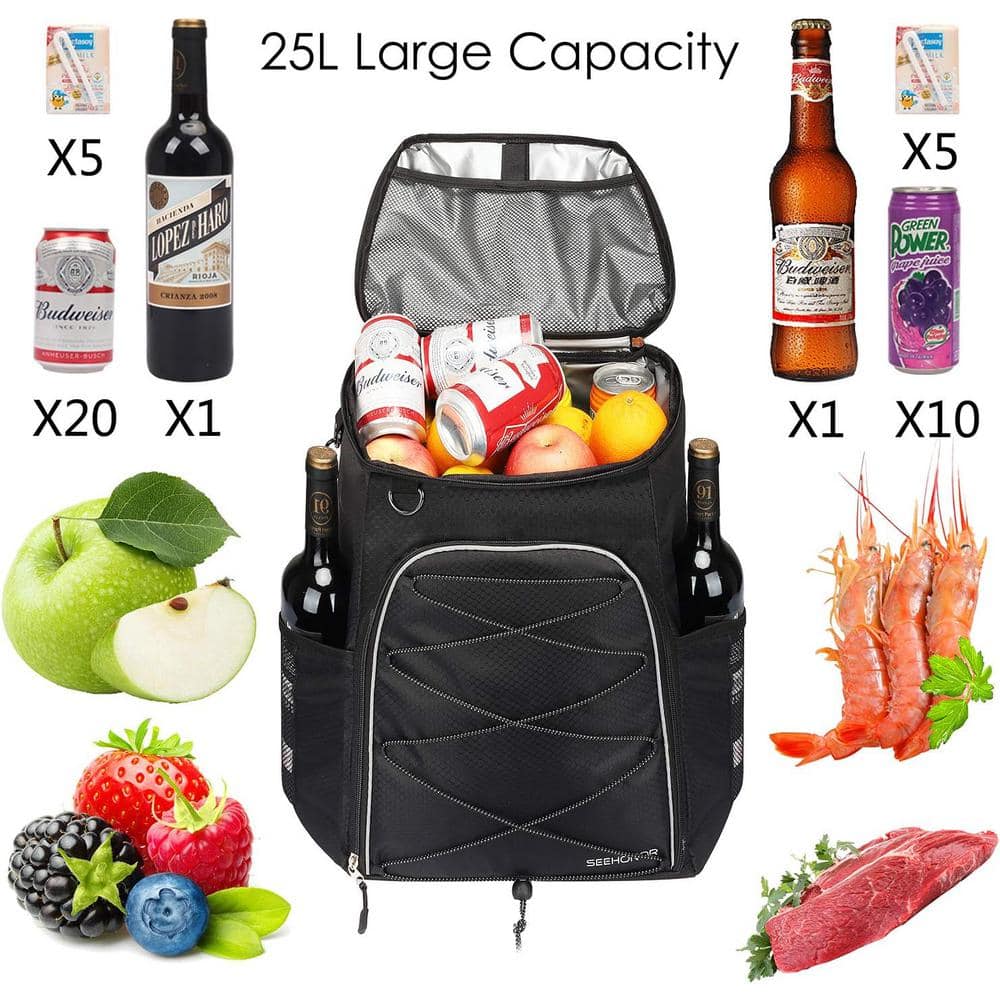 25 Liters Insulated Cooler Backpack Leakproof Soft-Side Cooler Bag Lightweight for Picnic, Fishing, Camping, Black - Hercitys