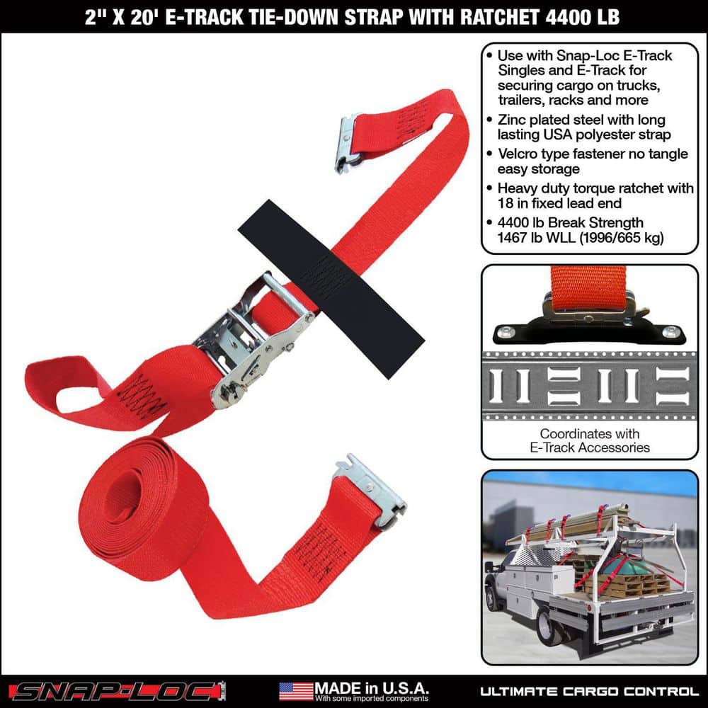 20 ft. x 2 in. Logistic Ratchet E-Strap with Hook and Loop Storage Fastener in Red - Hercitys