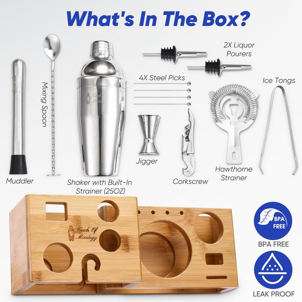 14-Piece Stainless Steel Bartender Kit – Bar Set Cocktail Shaker Set – Cocktail Kit Set – Bartending Kit - Hercitys