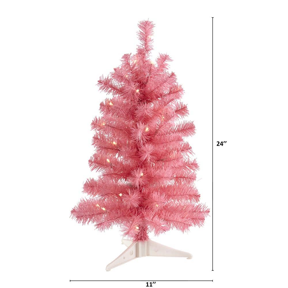 2 ft. Pre-Lit Pink Artificial Christmas Tree with 35 Battery Operated Clear LED Lights - Hercitys