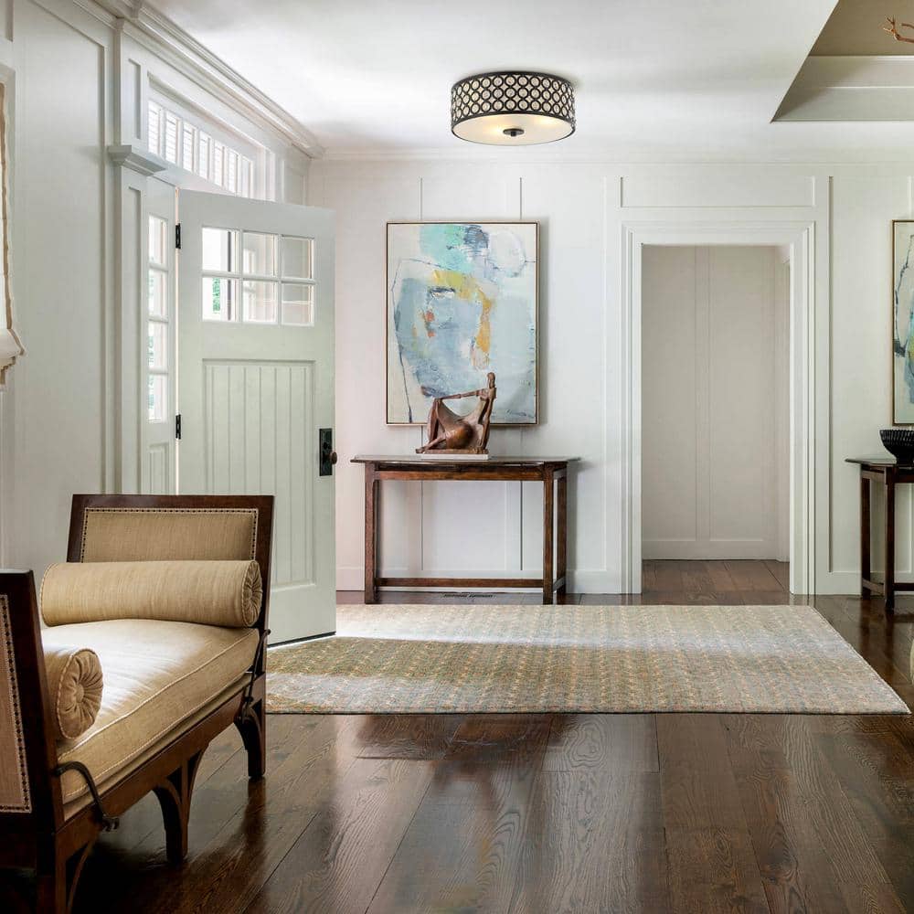 14 in. 3-Light Black Drum Flush Mount Crystal Ceiling Light with Clear Inner Shade - Hercitys