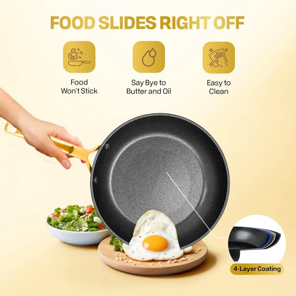 10 in. Aluminum Armor Max Gold Hard Anodized Heavy Duty 4-Layer Ultra Release Nonstick Frying Pan - Hercitys