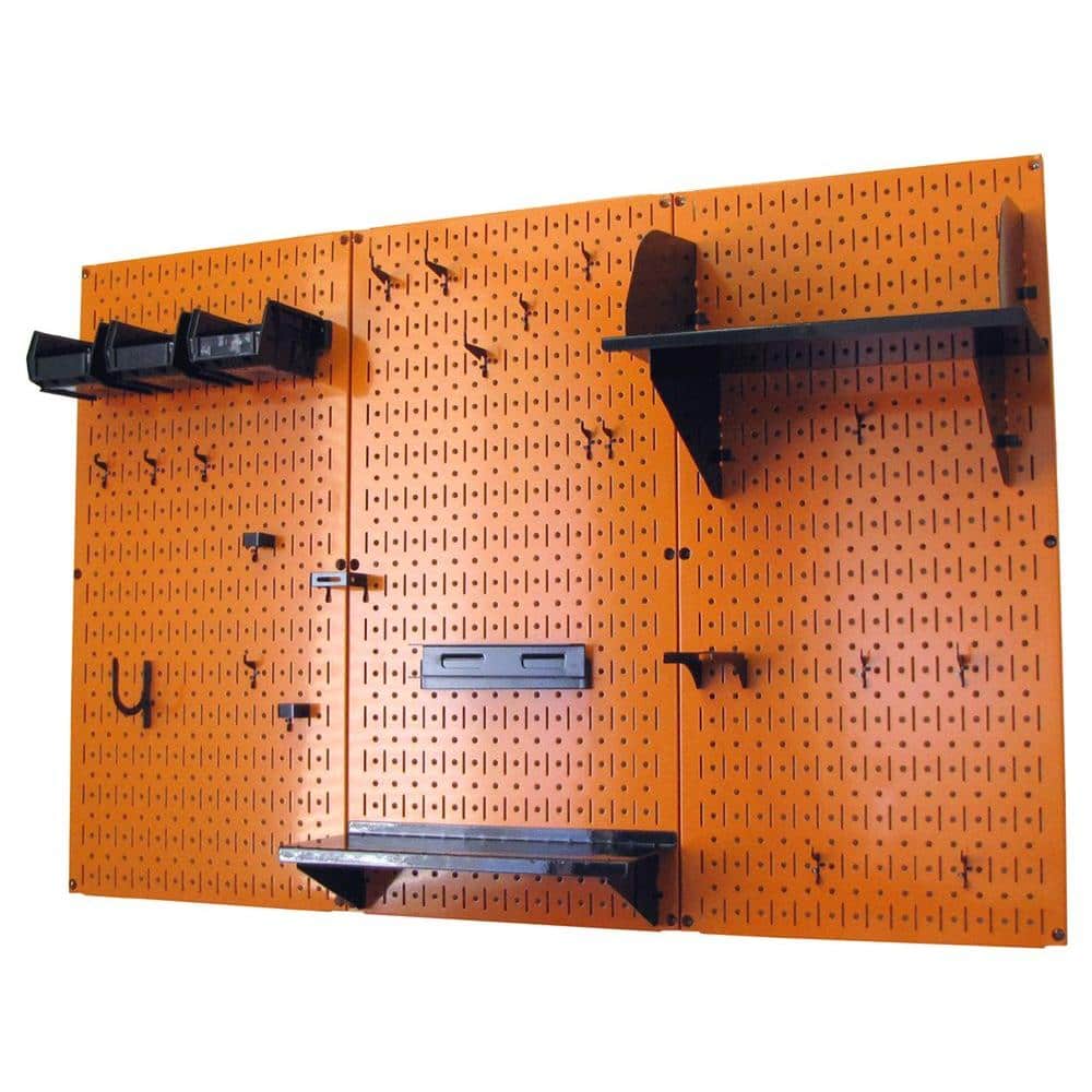 32 in. x 48 in. Metal Pegboard Standard Tool Storage Kit with Orange Pegboard and Black Peg Accessories - Hercitys