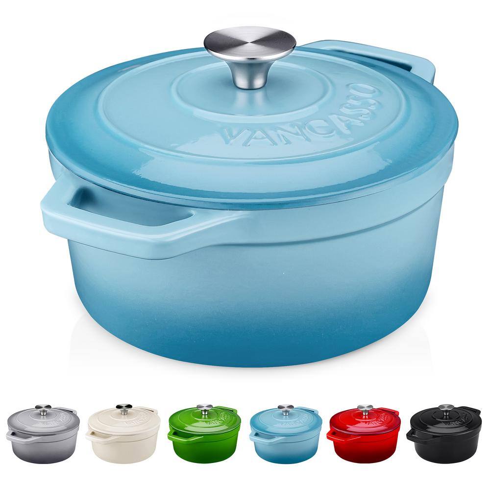 5 qt. Non-Stick Cast Iron Round Dutch Oven in Light Blue with Lid - Hercitys