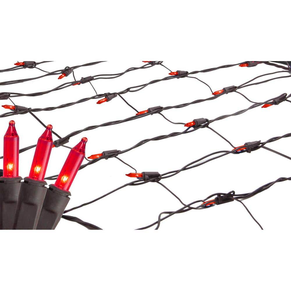 2 ft. x 8 ft. Red Mini Net Style Tree Trunk Wrap Christmas Lights with Brown Wire - Hercitys