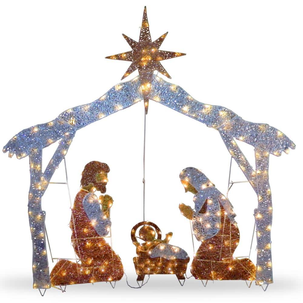 55 in. Crystal Splendor Nativity Set with 150 Mini Clear Lights - Hercitys
