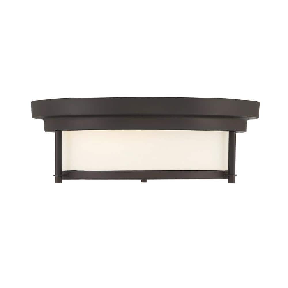 13 in. W x 4.5 in. H 2-Light Oil Rubbed Bronze Flush Mount Light with White Glass Cylindrical Shade - Hercitys