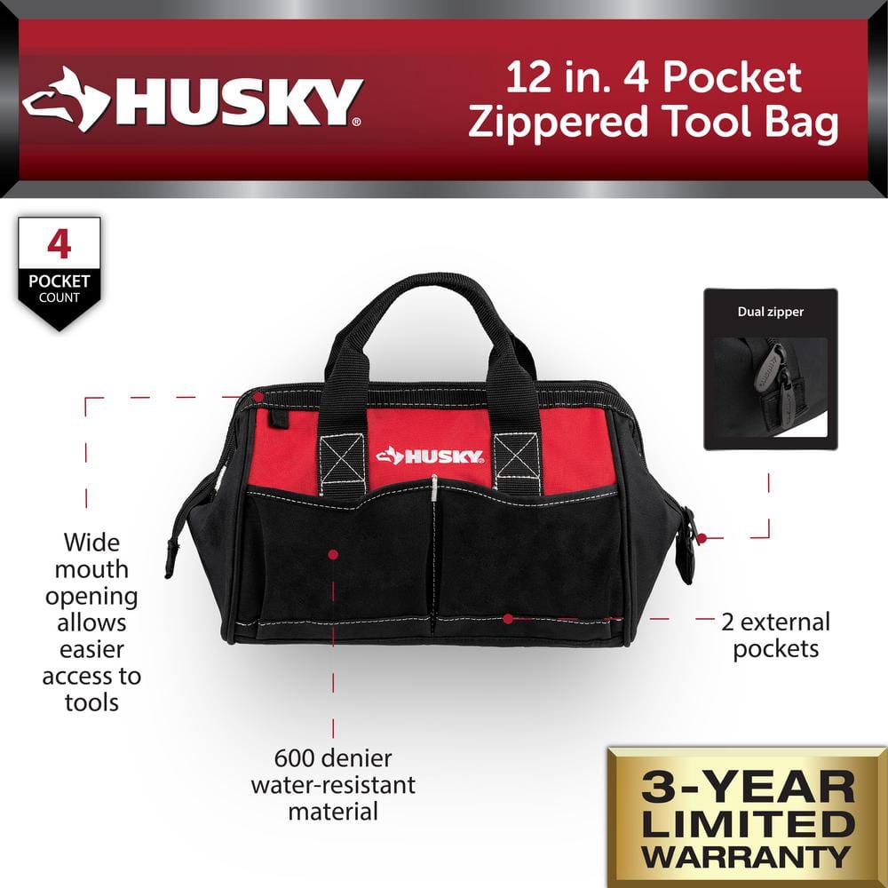 12 in. 4-Pocket Zippered Tool Bag (10-Pack) - Hercitys