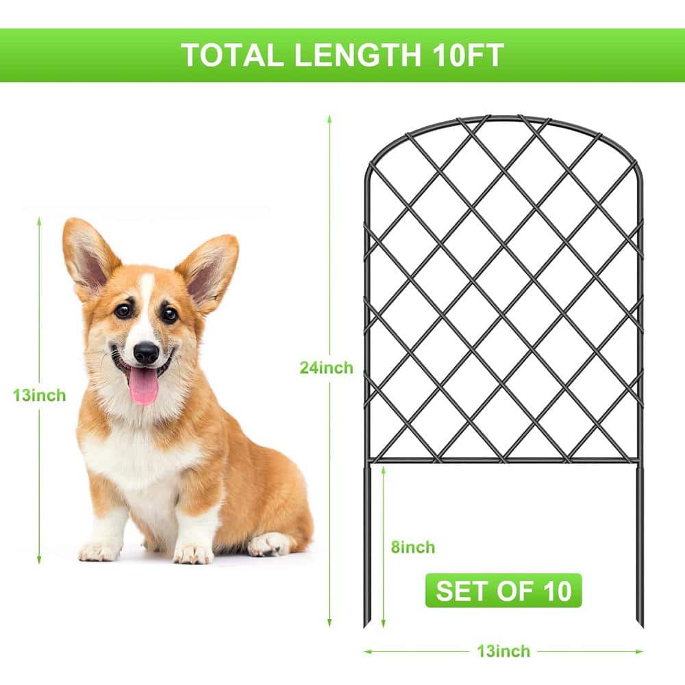 24 in. Metal Rustproof Decorative Garden Fence for Dog, Flower Edging and Landscape Decor – (10-Pack) - Hercitys