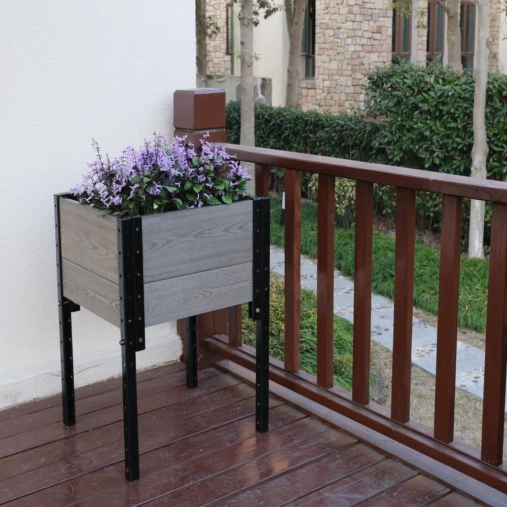 17 in. L x 19 in. W x 28 in. H Elevated Composite Planter Box in Grey - Hercitys
