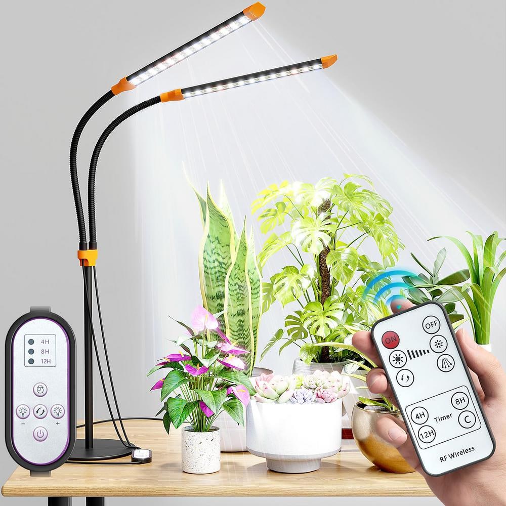 2-Head Stand Plant Grow LED Light Full Spectrum 4-12hrs Timer for Indoor Plant Growing with Flexible Gooseneck, Remote - Hercitys