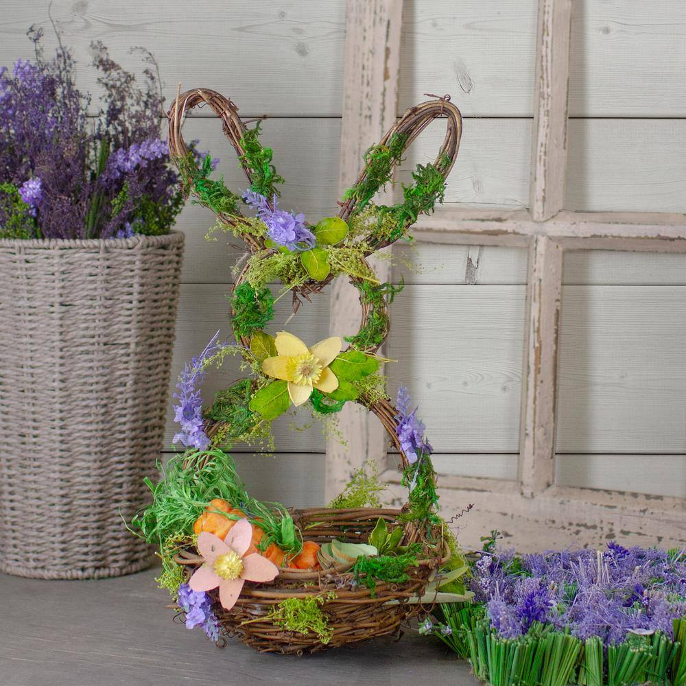 14.5 in. Brown and Green Artificial Floral Bunny Shaped Basket - Hercitys