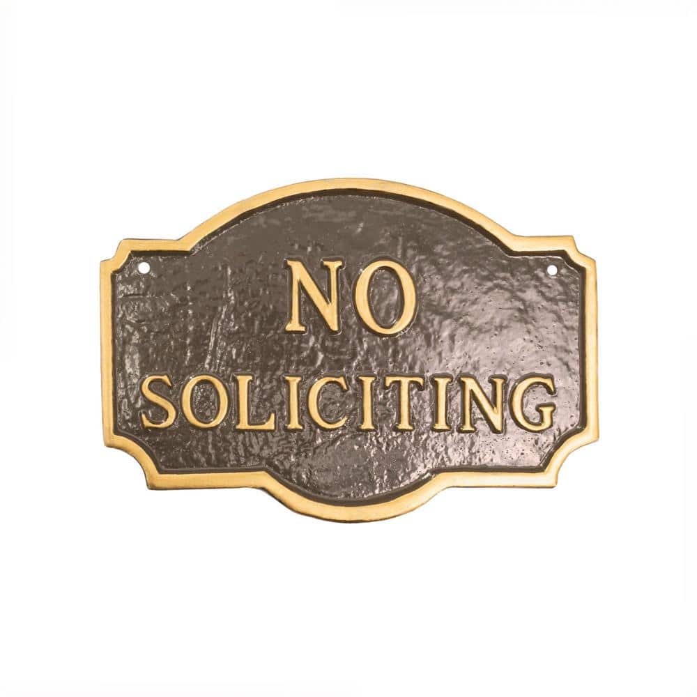 4.5 in. x 7.15 in. Petite Montague No Soliciting Statement Plaque Sign – Oil Rubbed/Gold - Hercitys