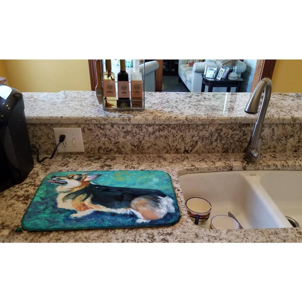 14 in. x 21 in. Multi-Color Corgi Pembroke Dish Drying Mat - Hercitys