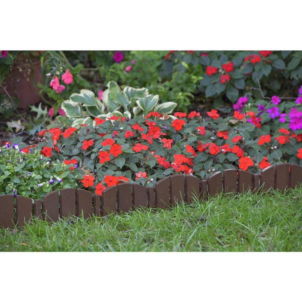 180 in. W x 4.5 in. H Plastic Brown Adirondack Decorative Landscape Edging, No-Dig Edging with Anchoring Spikes - Hercitys