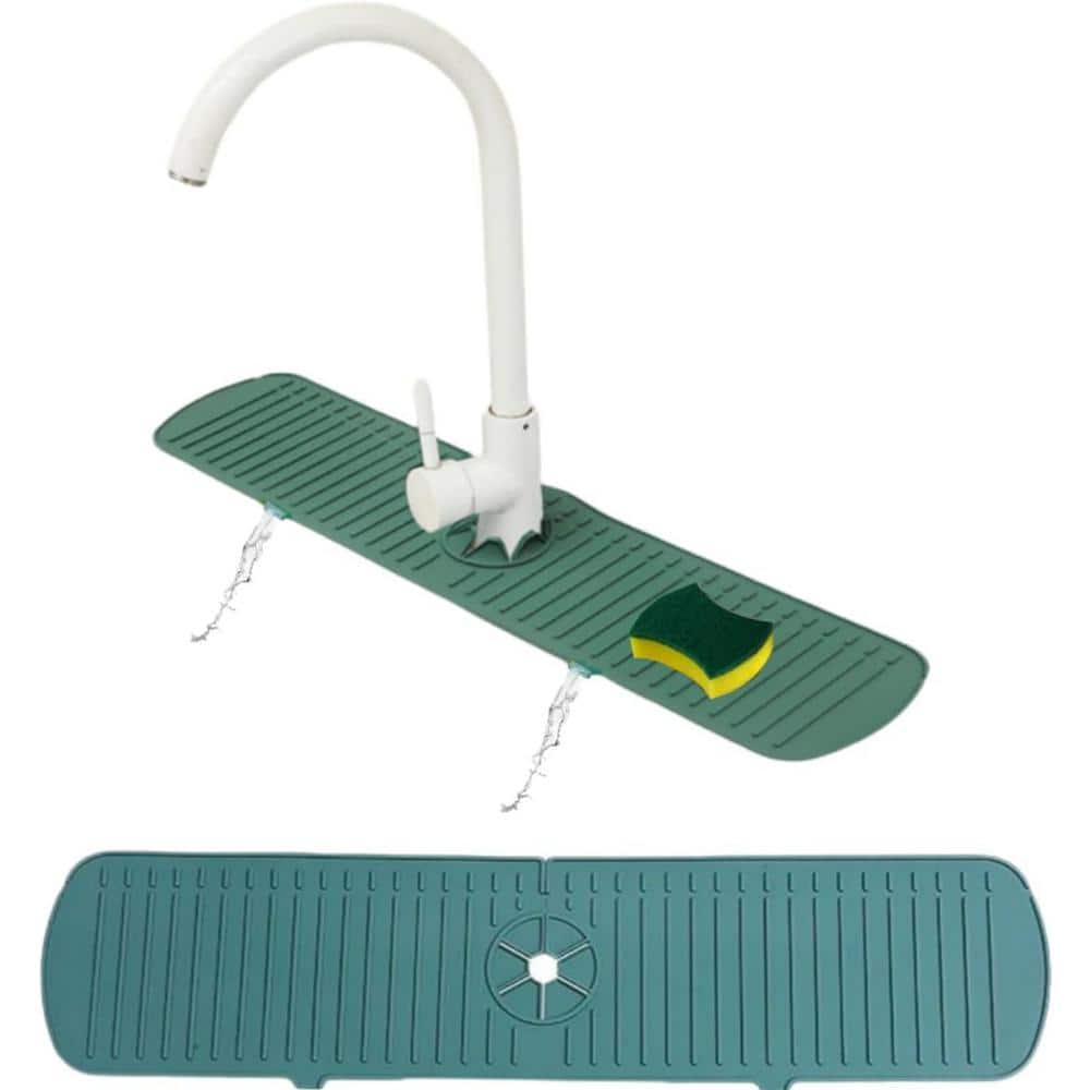 24 in. Faucet Mat Splash Catcher, Handle Drip Catcher Tray, Multipurpose for Kitchen Mats Sponge Holder Green - Hercitys