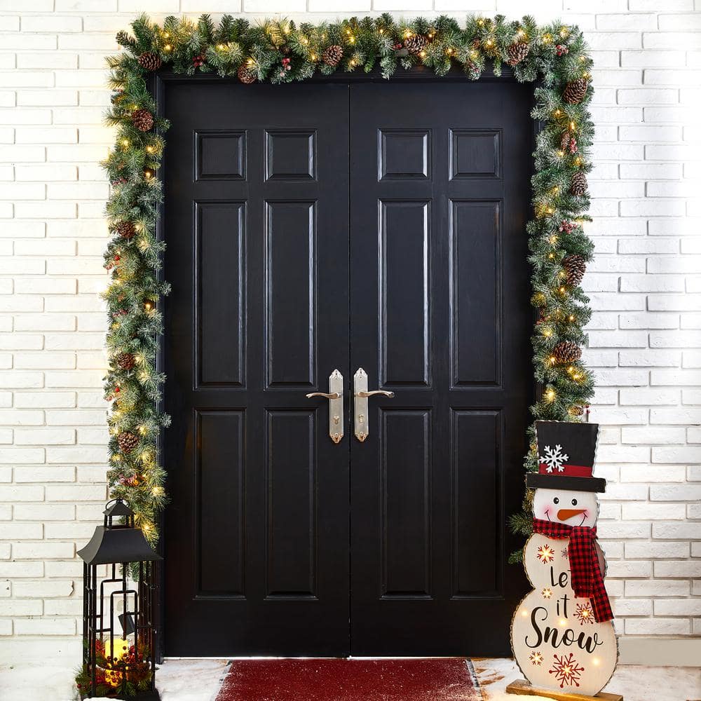 2-Pack 9 ft. Pre-Lit Glittered Pine Cone Artificial Christmas Garland with Warm White LED Lights - Hercitys