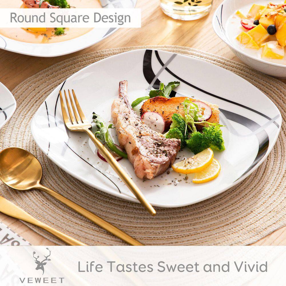 24-Piece White Porcelain Dinnerware Set (Service for 6) Dining Set Bowls and Plates Set - Hercitys