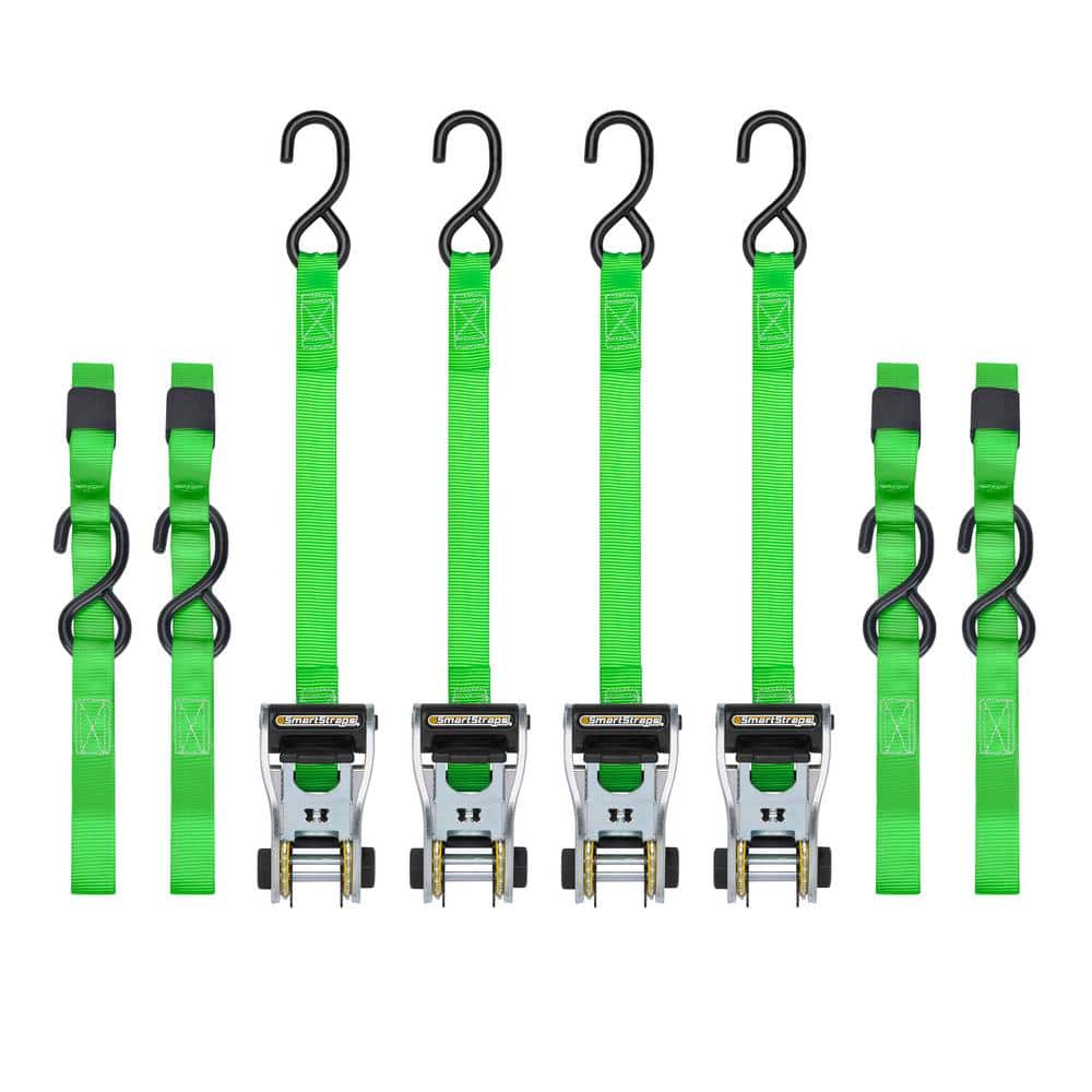 14 ft. Green RatchetX Tie Down Straps with 500 lb. Safe Work Load – 4 pack - Hercitys