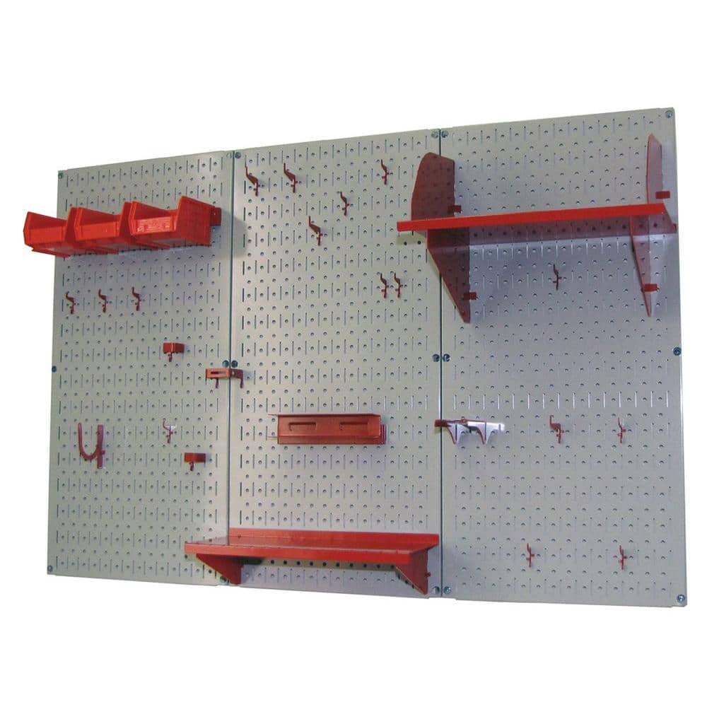 32 in. x 48 in. Metal Pegboard Standard Tool Storage Kit with Gray Pegboard and Red Peg Accessories - Hercitys