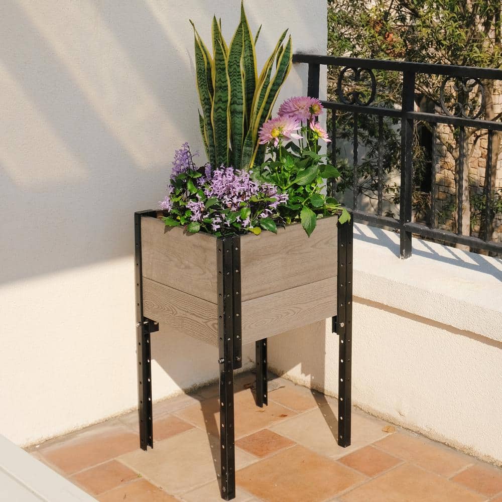 17 in. L x 19 in. W x 28 in. H Elevated Composite Planter Box in Grey - Hercitys