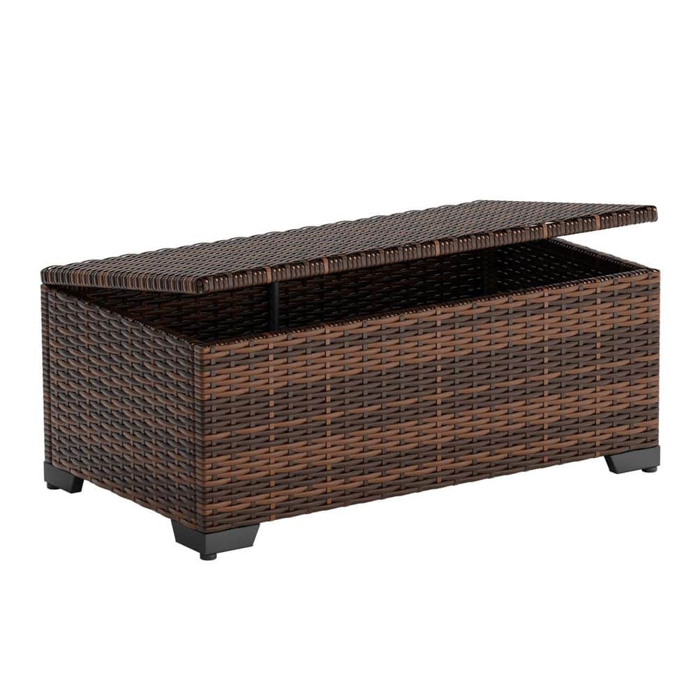 58 Gal. Brown Outdoor Balcony Patio Wicker All Weather Rattan Deck Box Storage Bench Seat for Porch Pool Garden Tools - Hercitys