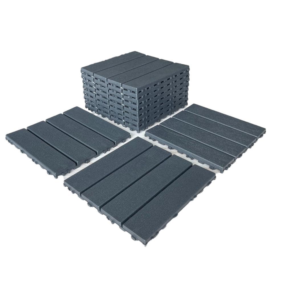 12 in. x 12 in. x 0.75 in. Outdoor Interlocking Polypropylene and Flooring Tiles in Dark Gray ( 44 Pack ) 44 sq. ft. - Hercitys