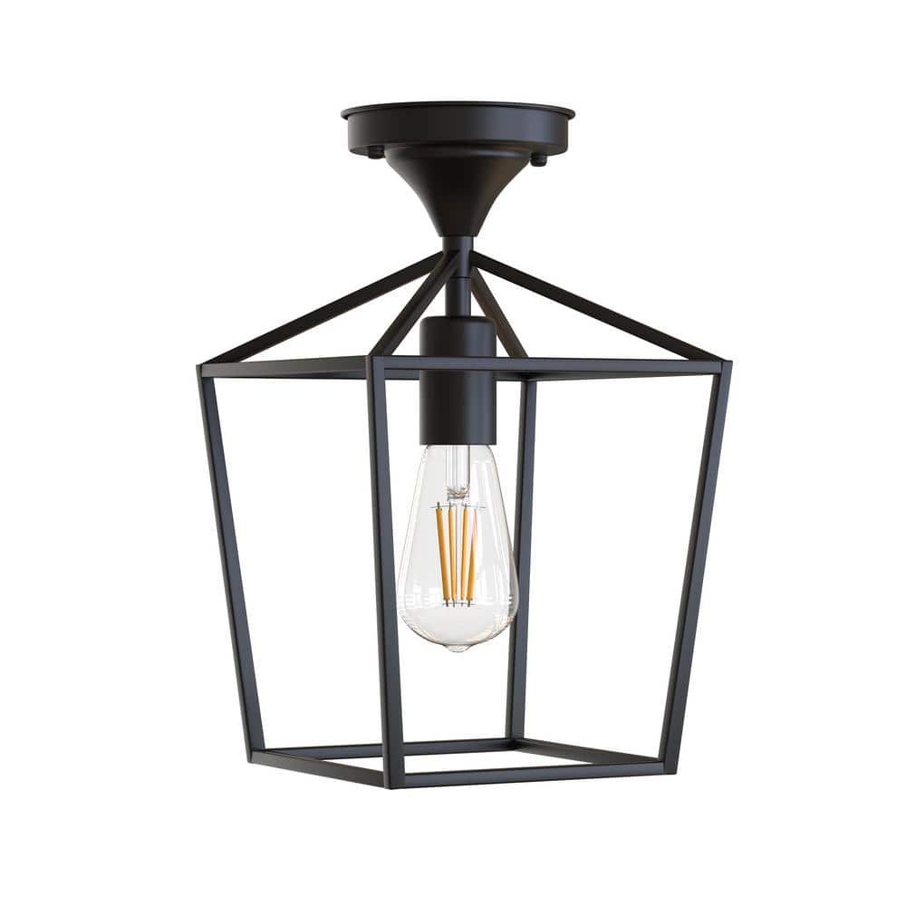 1-Light 7 in.1-Light Black Flush Mount with Industrial Cage Shade - Hercitys